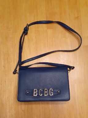 BCBG Navy Crossbody with Gold BCBG Emblem